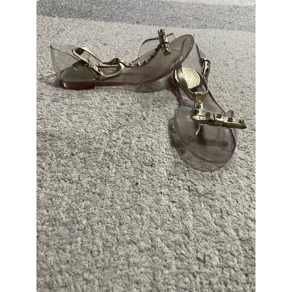 Stuart Weitzman Womens 6 EU36 Clear Aria Gold Bow Jelly Sandals Studded Strappy - Picture 12 of 12